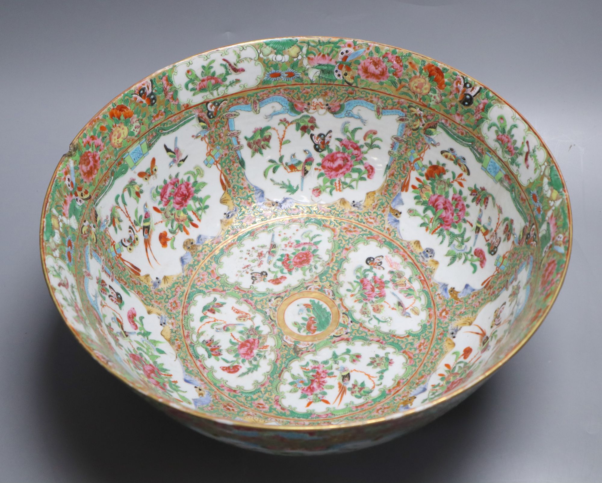 A 19th century Canton famille rose punch bowl, diameter 35cm